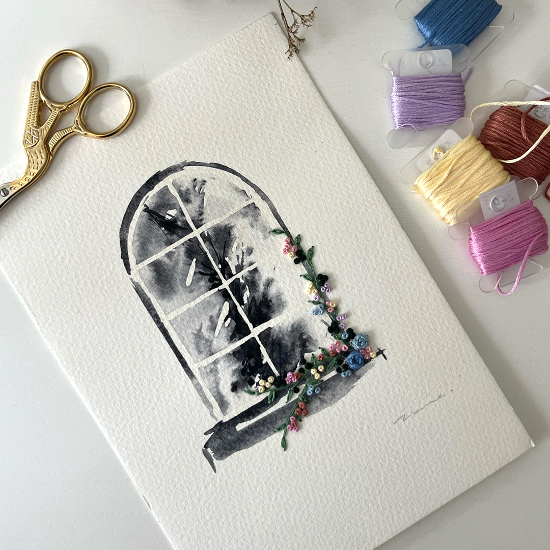 Ventanal Eloise.
Bordado sobre acuarela.