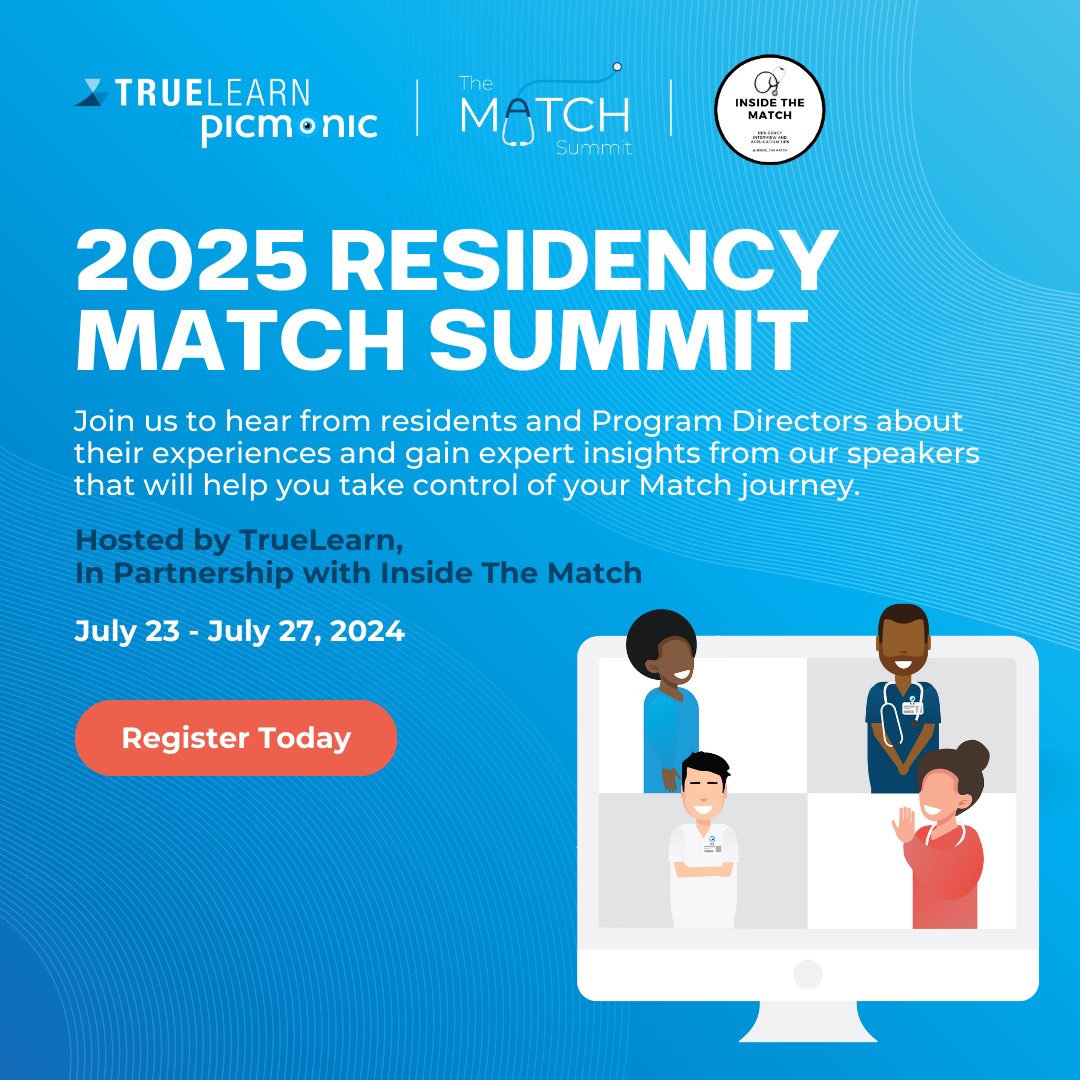 Big News: we are hosting a free virtual #Match2025 Summit with <a href="/TrueLearnLLC/">TrueLearn</a>! Get lots of free tips and guidance for the match process from residency program leaders. Sign-up: truelearn.com/residency-matc…