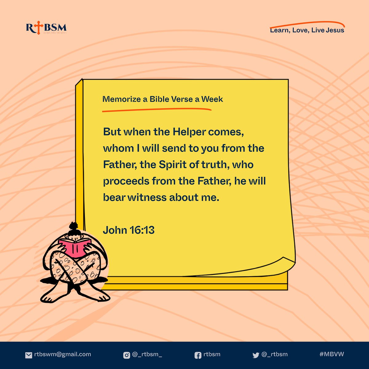 _RTBSM's tweet photo. MBVW TIME RTBSM FAMILY🤩✨
Let's memorize together!
Today's verse Holy Spirit bearing witness in us of Christ❤️.
#mbvw
#TheHolySpirit
#TheSpiritofTruth
#rtbsm
#learnliveloveJesus https://t.co/elVtjEuWpp