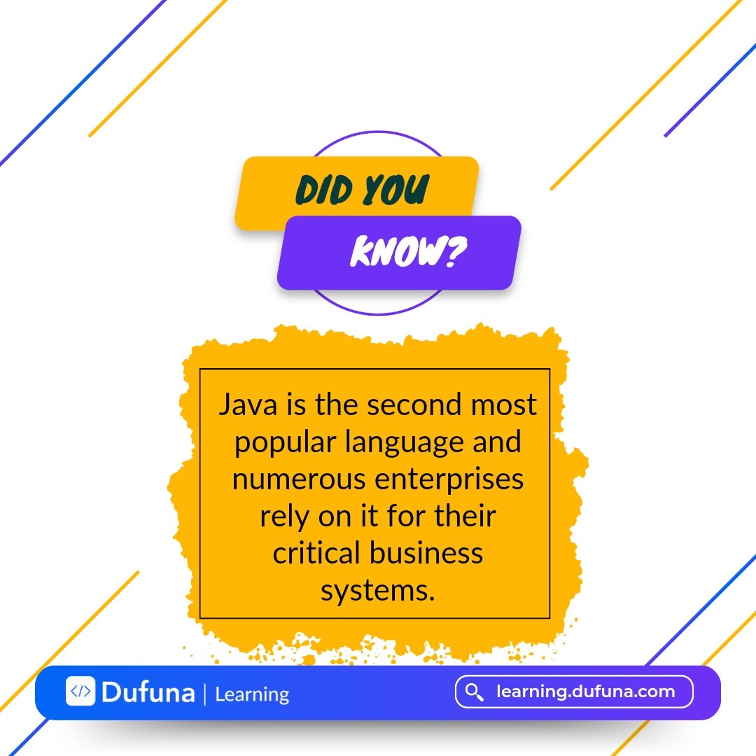 DufunaTech's tweet photo. Java is the second most popular language, used by 95% of enterprises for their critical systems. 
Ready to turbo-charge your career? Sign up for our FREE Java training and enjoy a 3-month internship! 🚀

Visit https://t.co/uUn8eJqDLS to apply today. 

#Dufuna #java #TechCommunity https://t.co/UZPgWapGm0