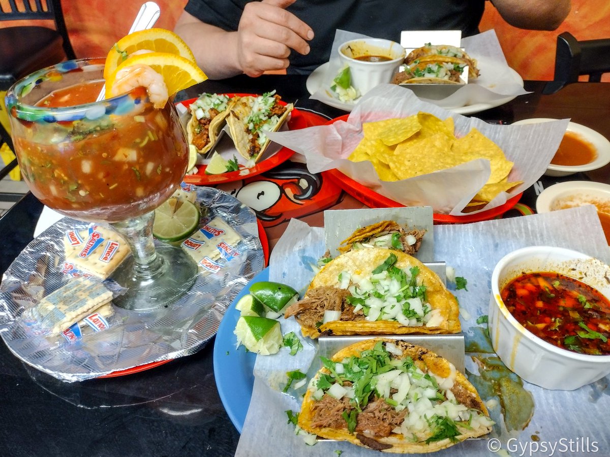 GypsyStills's tweet photo. Salsa's here in Battle Creek earned a shout out.
Quesabirrias with consume, street tacos El pastor, shrimp coctel, chips and salsa- this place doesn't disappoint. The staff is amazing also, they sat out tornado warnings last time with us. Considering them for wedding catering 😂 https://t.co/8DdJlQWRgl