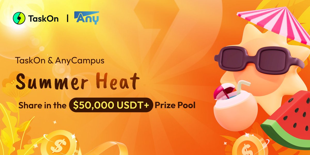 anycampus_io's tweet photo. ๐ฃJoin TaskOn's Summer Heat with AnyCampus!!๐ป
This is a special campaign to celebrate the spirit of summer season with 50,000 $USDT!
๐ https://t.co/JlkogcV0eQ
The AnyCampus prize pool is 300 $USDT, let's celebrate Summer Heat! #TaskOnSummerHeat https://t.co/jflan5xni0