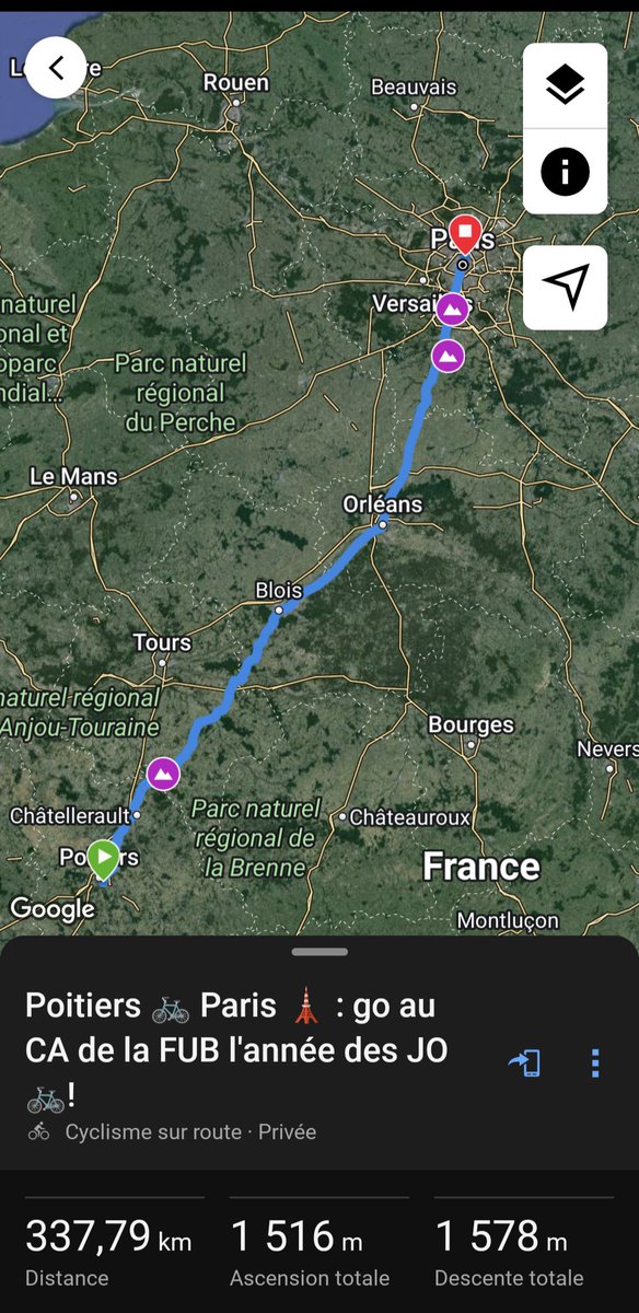 Rejoindre la Tour Eiffel 🗼à vélo avant la nuit en cette année olympique. 340 km pour assister le lendemain au CA de la <a href="/FUB_fr/">FUB</a>  à Paris 🚲!

C'est le défi que je me suis lancé, je ne sais pas si je vais y arriver, mais je vais essayer 🙏

👉à suivre sur insta @vbvelo 📸 😊