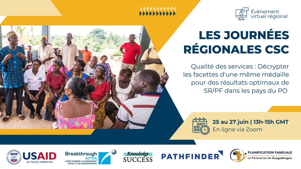 Breakthrough Action, en collaboration avec <a href="/fprhknowledge/">Knowledge SUCCESS</a>, le <a href="/POuagaPF/">Partenariat de Ouaga</a> et <a href="/PathfinderInt/">Pathfinder</a> #BurkinaFaso 🇧🇫 organise les Journées Régionales de Changement Social et de Comportement (#CSC) sur le thème : « Qualité des services : Décrypter les facettes d'une même médaille pour des