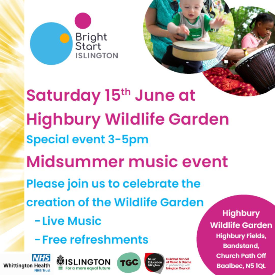 We're collaborating with Bright Start to open the new Wildlife Garden this Saturday, 15 June at Highbury Fields! Come down to the bandstand at 3pm for family activities, workshops and performances from some of our fantastic students! 🌳🌼☀️ 

#islington #highburyfields #music