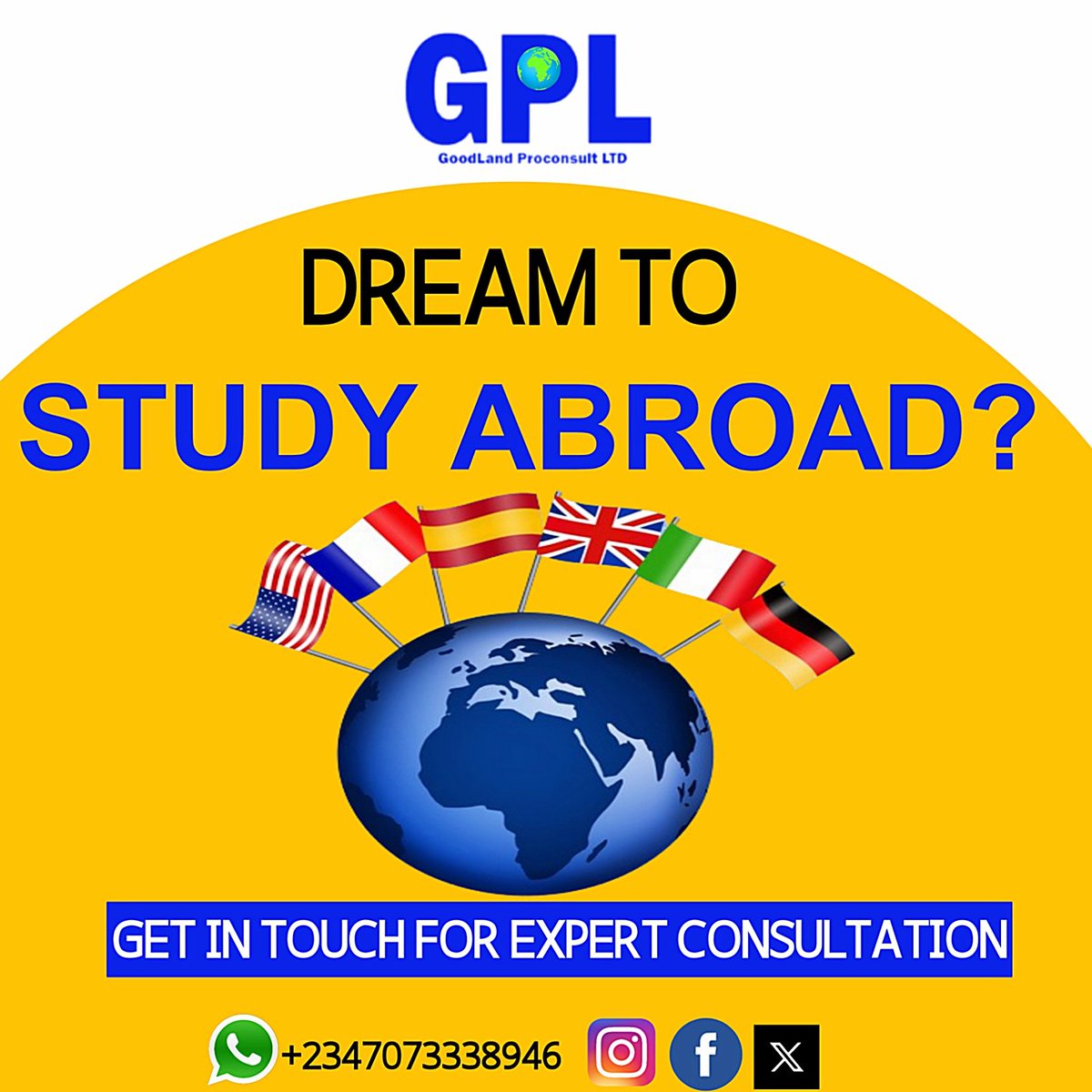 GoodLandProLtd's tweet photo. Study, travel & work abroad with GoodLand Proconsult Ltd. We'll guide you to make informed decisions and achieve a globally recognized education.
#studytravel #abroad #work #goodlandproconsult #abroadstudy #degree #msc #masters #programs #fee #ielts #duolingo #business #goethe https://t.co/PqxEM3CfkY