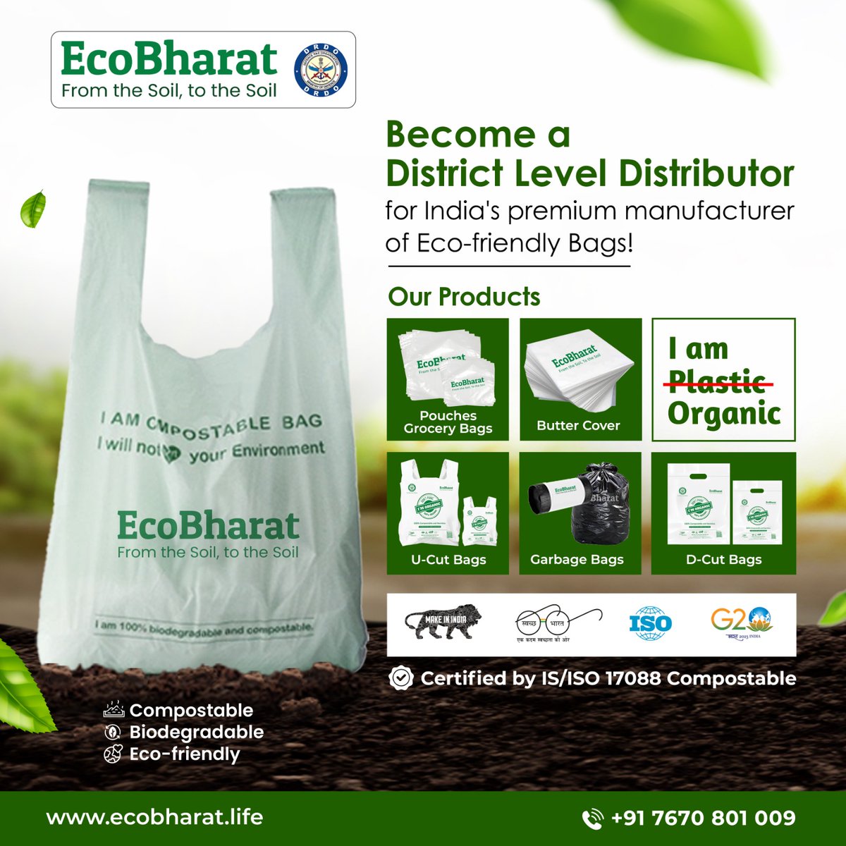 EcoBharat's tweet photo. Become a District Distributor for Eco-Friendly Bags in Pan India! 🌱Distribute certified compostable bags. Interested? Contact 7670801009. Let's create a greener future!

#ecofriendly #sustainability #greenrevolution #compostablebags #EcoBharat https://t.co/7NAbFOL1sk