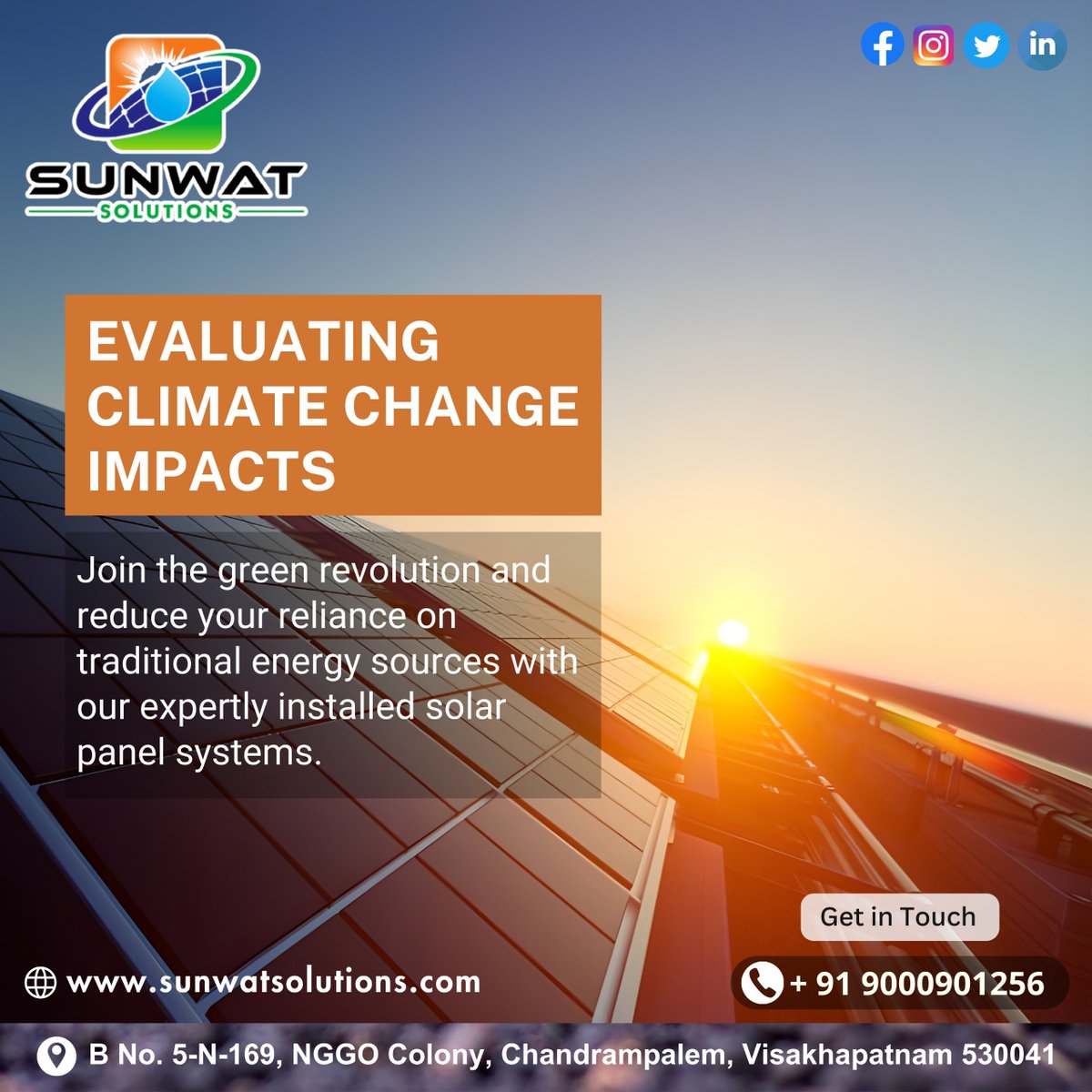SolutionsSunwat's tweet photo. Sunwat Solutions: Evaluating Climate Change Impacts

🌞 Sustainable Energy Solutions
🌿 Combat Climate Change
⚡ Expert Solar Panel Installation

Get in Touch: +91 9000901256
B No. 5-N-169, NGGO Colony, Chandrampalem, Visakhapatnam 530041

#SolarEnergy #GreenRevolution https://t.co/v1uAhpiSNL