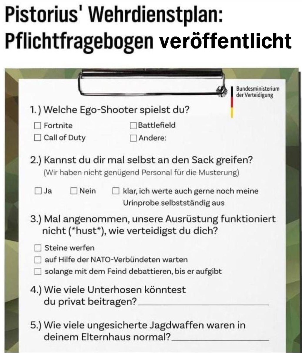 HHaas56233056's tweet image. #Bundeswehr #Fragebogen von #Pistorius wurde geleaked 👇