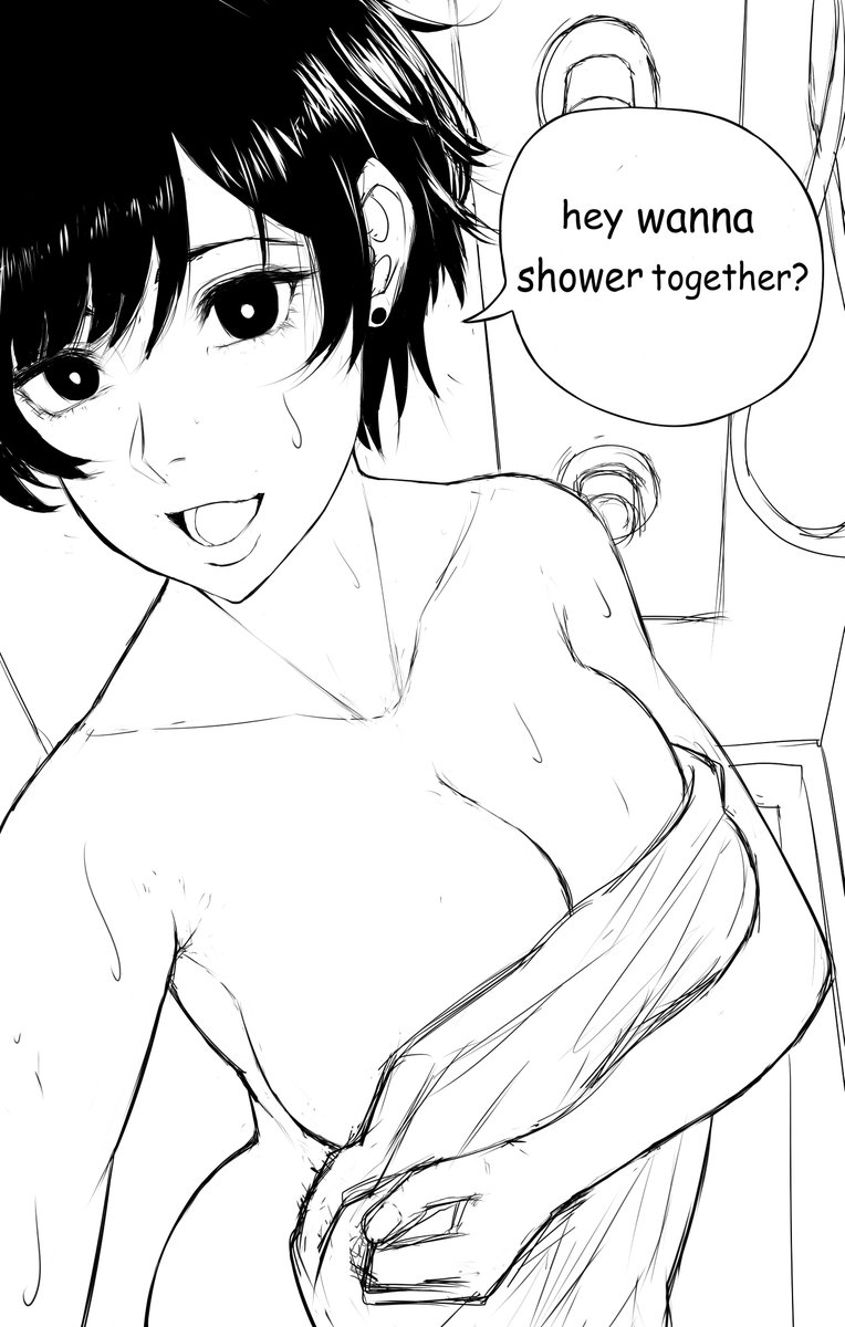 Mase_Saiyan's tweet photo. [Olive sketch] 
POV : when You accidentally opened the bathroom door ~ 
 @Norman_Maggot 's OC  
#sketch #olchan #fanart #artistsontwitter https://t.co/f2m9236UNz