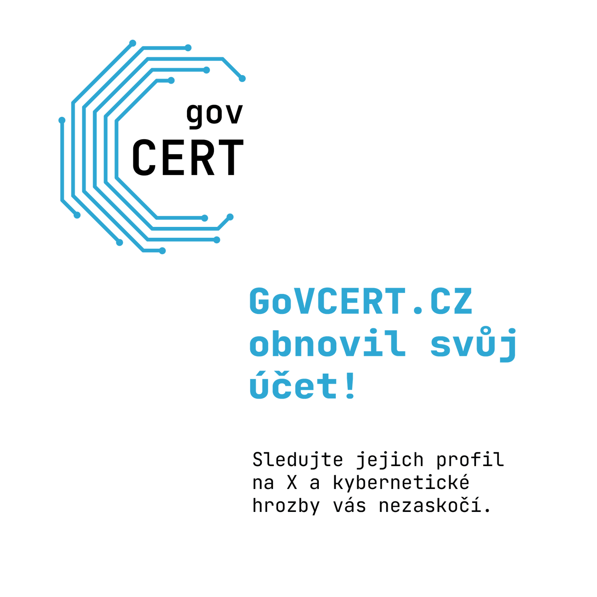NUKIB_CZ's tweet photo. Profil @GOVCERT_CZ je zpět! 🦾
Sledujte informace o nejnovějších zranitelnostech, bezpečnostních incidentech a dalších aktivitách.
Najdete zde: #KyberAktuality #BezpečnostníTipy #RadyAVarování #Zranitelnosti #Incidenty #KyberBezpečnost https://t.co/XDFBOKxvY9
