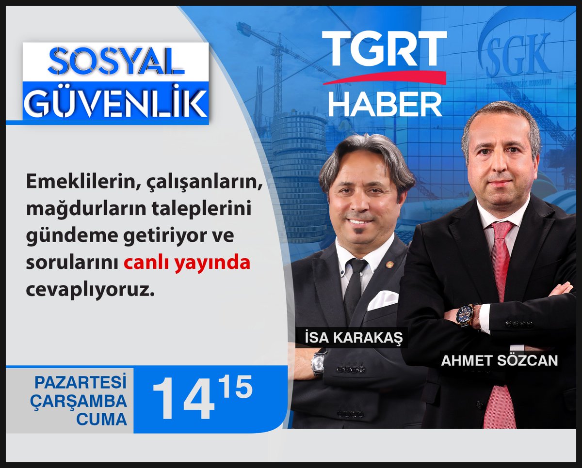 Ordumuzun gözbebeği değerli #UzmanCavuş arkadaşlar!
Geçtiğimiz Çarşamba Günü zaman azlığından yeterince TALEPELRİNİZİ Gündeme getiremedik!
14 Haziran Cuma saat 14:15'te  sizlerin dostu <a href="/tgrthabertv/">TGRT HABER</a> #SosyalGüvenlik programımızda daha fazla yer vereceğiz. Ayrıca taleplerinize çözüm