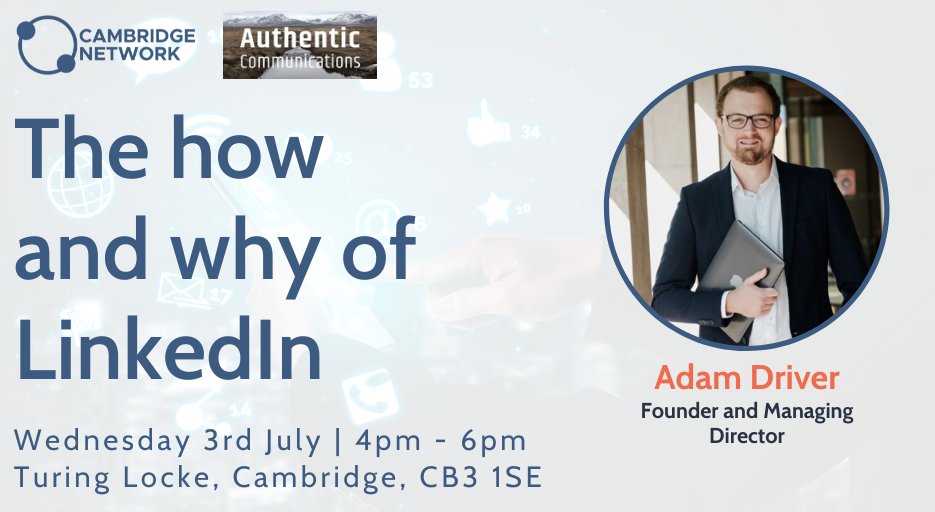 Cambridge Network (@cambnetwork) on Twitter photo Ready to unlock LinkedIn's full potential? 🔓
Join us for "The How and Why of #LinkedIn" with <a href="/adamdriver85/">Adam Driver Chart.PR</a>! Boost your profile, optimise your content, and develop a winning strategy.
Sign up here ➡ loom.ly/3nUHzsw
#SocialMediaStrategy Ready to unlock LinkedIn's full potential? 🔓
Join us for "The How and Why of #LinkedIn" with <a href="/adamdriver85/">Adam Driver Chart.PR</a>! Boost your profile, optimise your content, and develop a winning strategy.
Sign up here ➡ loom.ly/3nUHzsw
#SocialMediaStrategy