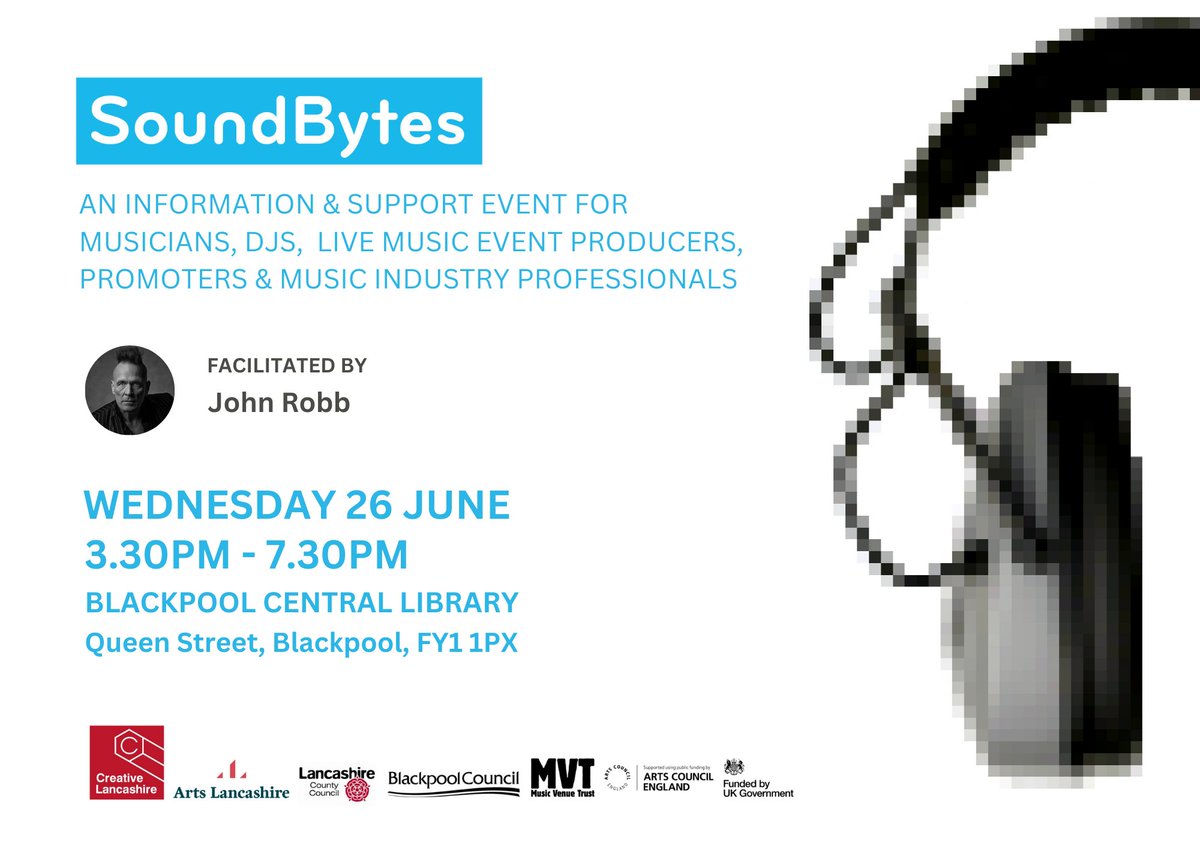 Arts Lancashire (@artslancashire) on Twitter photo Are you joining us + <a href="/CreativeLancs/">Creative Lancashire</a> in Blackpool on Wednesday 26 June for SOUNDBYTES? We're sharing lots of valuable info + insights from professionals working across the music industry, as well as how to apply for <a href="/ace_national/">Arts Council England</a> grass roots music fund.
🎟️tinyurl.com/3p93p3d4 Are you joining us + <a href="/CreativeLancs/">Creative Lancashire</a> in Blackpool on Wednesday 26 June for SOUNDBYTES? We're sharing lots of valuable info + insights from professionals working across the music industry, as well as how to apply for <a href="/ace_national/">Arts Council England</a> grass roots music fund.
🎟️tinyurl.com/3p93p3d4