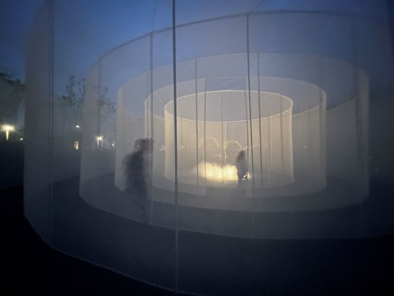 designboom's tweet image. TLS' bamboo maze installation wrapped in mesh emits a luminous mist in chengdu buff.ly/3XiZYYf