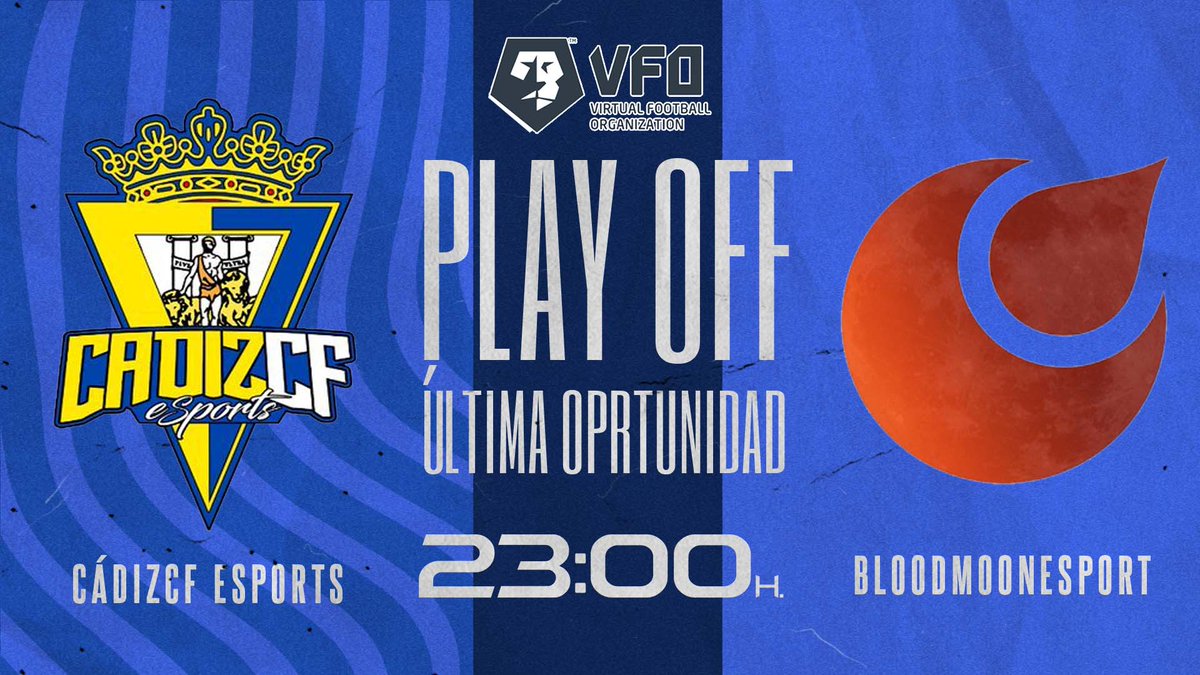 🔚¡Última oportunidad!

🎮¡Nuestro equipo de Clubes Pro está preparado para remontar la eliminatoria frente a <a href="/Bloodmoonesport/">Blood Moon</a>!

⚽️Tras el encuentro de ida necesitan una victoria por diferencia de 2⃣ goles

⏰23:00h
🏆<a href="/VFOspain/">VFO España</a>

🙌¡A por el ascenso a 1ª! 

#VamosCádiz 💛💙