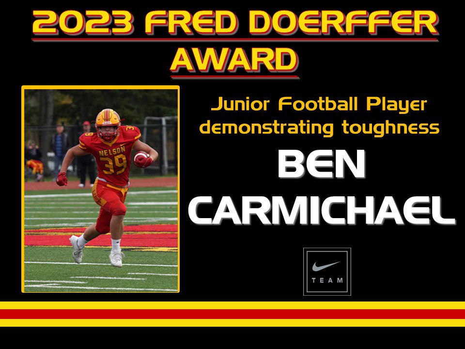 nelsonlordsftbl's tweet photo. Congratulations to Ben Carmichael who took home the Jr Fred Doerffer Award for toughness! 🔴🟡🏈 #2023FootballAwards https://t.co/rmoJjw5l4z