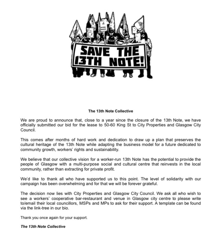 13thNoteWorkers's tweet image. Please read our latest statement regarding our bid to take over the 13th Note as a workers’ cooperative. 

linktr.ee/13thnoteworkers