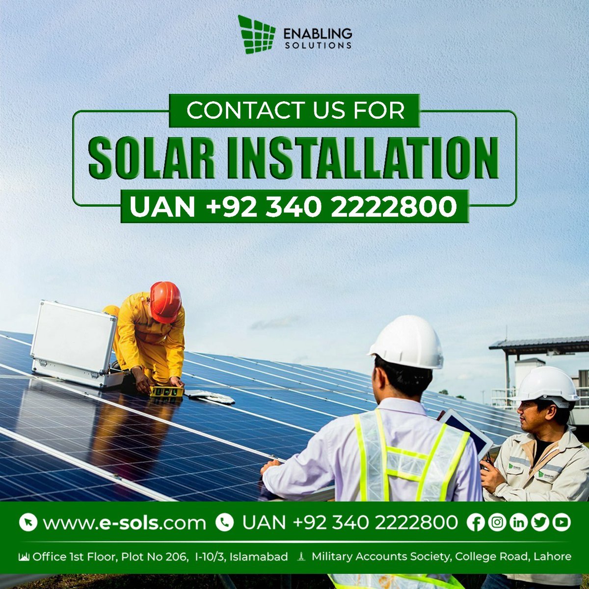 𝐂𝐨𝐧𝐭𝐚𝐜𝐭 𝐄𝐧𝐚𝐛𝐥𝐢𝐧𝐠 𝐒𝐨𝐥𝐮𝐭𝐢𝐨𝐧𝐬 𝐟𝐨𝐫 𝐲𝐨𝐮𝐫 𝐬𝐨𝐥𝐚𝐫 𝐢𝐧𝐬𝐭𝐚𝐥𝐥𝐚𝐭𝐢𝐨𝐧 𝐧𝐞𝐞𝐝𝐬! Our expert team provides customized solar solutions to help you save on energy costs and a sustainable future.

#EnablingSolutions #SolarInstallation #CleanEnergy