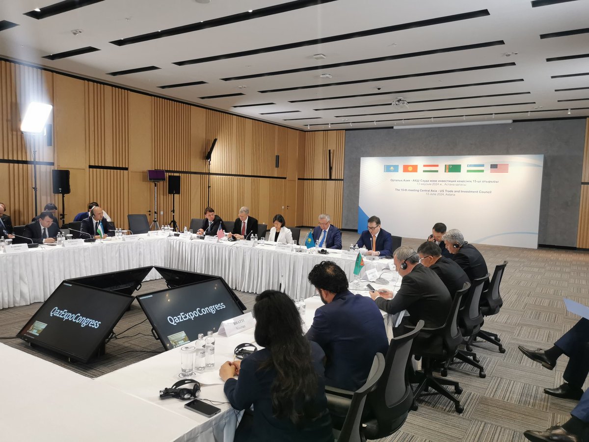 Kulbatyr's tweet photo. The 15th meeting of the Central Asia-US Trade and Investment Council is currently underway in Astana, marking an important milestone in international relations #tifa #usa #CentralAsia https://t.co/Lf0ORV1OUA