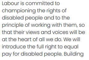 ScouseCommie's tweet photo. Four paragraphs is all disabled people get, and it's focused entirely on forcing them back into work. What a disgrace. #LabourManifesto https://t.co/gL3C3KDMUX