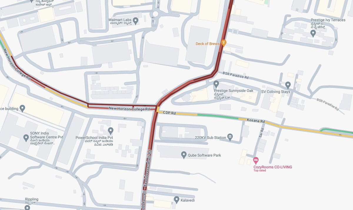 sujitg's tweet photo. Frequent traffic jams in junction near Prestige Sunnyside Oak between New Horizon College road and Gear School road. Please add a traffic signal, it's become a 4 road junction with heavy traffic. Thank you. @MTF_Mobility @MALimbavali  @blrcitytraffic https://t.co/o8Zr1nCSh4