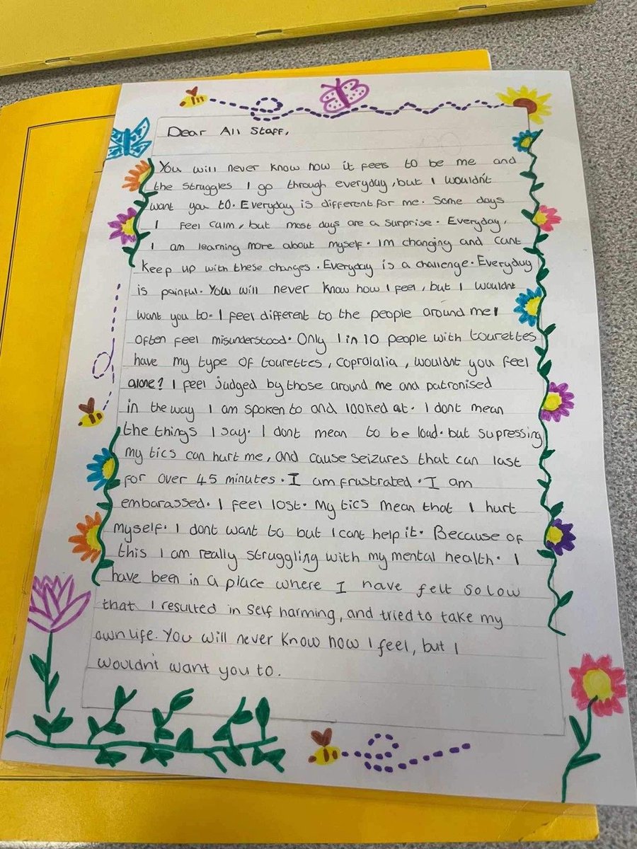 tourettesaction's tweet image. Olivia is age 12 and diagnosed with both TS and FND and she wrote this brave and courageous letter to educate her teachers and staff at her school. 💚 

#Tourettes #TouretteSyndrome #FND #Neurodiversity #EduChat