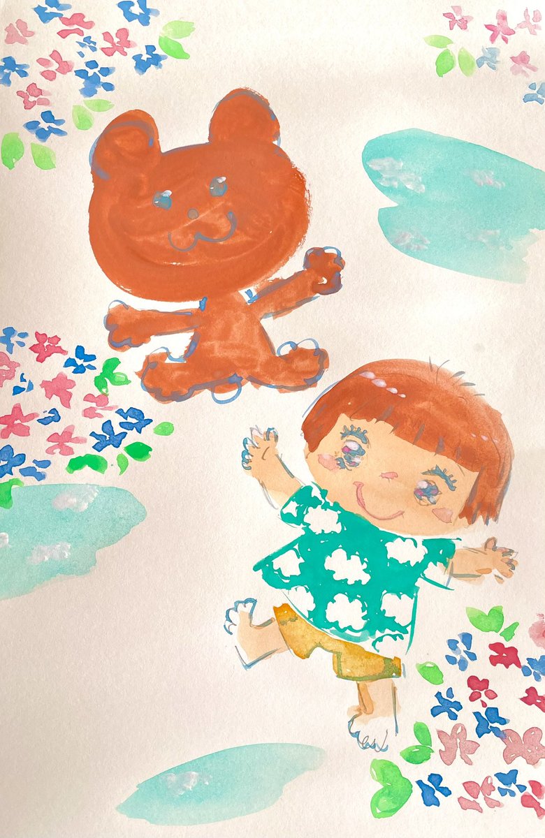 「アジサイ。空色。久しぶりに水彩絵の具で落書き。やっぱり、紙に書くのは楽しいですね」|妖怪喫茶ひとがた(茶谷明茂)のイラスト