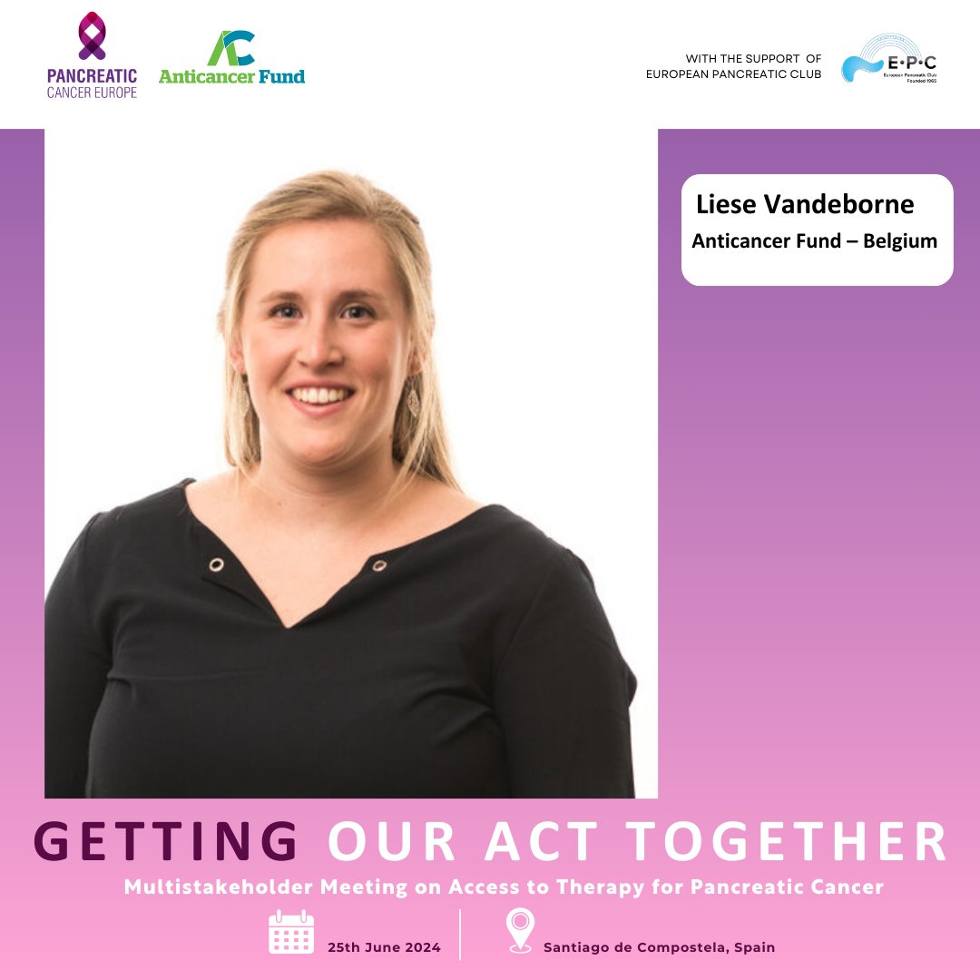 Pancreatic Cancer Europe (PCE) (@p_c_e_) on Twitter photo We are delighted to have Liese Vandeborne to speak on clinical trials at the “Getting Our Act Together - Multistakeholder Meeting on Access to Therapy for Pancreatic Cancer” in Santiago de Compostela, Spain, on June 25, 2024!
Learn more: shorturl.at/Dm811
<a href="/Anticancerfund/">Anticancer Fund</a> We are delighted to have Liese Vandeborne to speak on clinical trials at the “Getting Our Act Together - Multistakeholder Meeting on Access to Therapy for Pancreatic Cancer” in Santiago de Compostela, Spain, on June 25, 2024!
Learn more: shorturl.at/Dm811
<a href="/Anticancerfund/">Anticancer Fund</a>