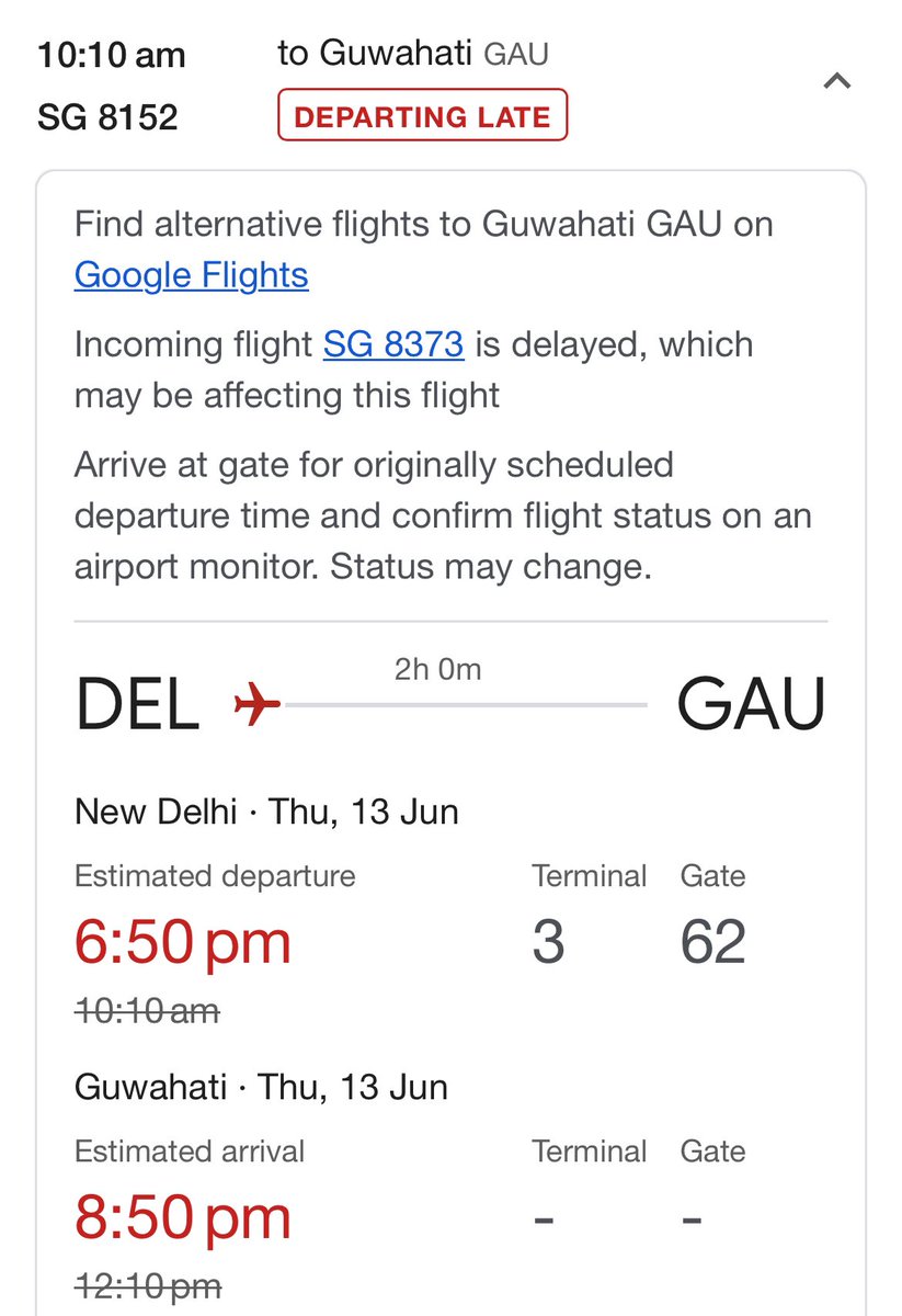 SSB__007's tweet photo. @flyspicejet @MoCA_GoI 
For the past 15 days, @flyspicejet SG 8152 &amp; SG 8169 Delhi-Guwahati and Guwahati-Delhi have been delayed by approximately 10-12 hours each day. 
We as a flyers are frustrated from this.
@MoCA_GoI @DGCAIndia plz give attention in this matter. https://t.co/sNAjZs1jOB