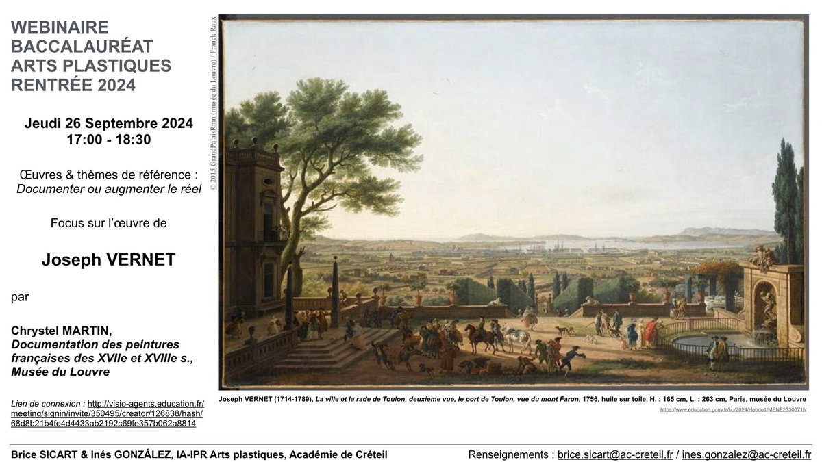 SICART (@sicartb) on Twitter photo #Webinaire #Baccalauréat #Artsplastiques #Rentrée2024 Documenter ou augmenter le réel, Focus sur l’œuvre de Joseph VERNET en partenariat avec le <a href="/MuseeLouvre/">Musée du Louvre</a> Jeudi 26 Septembre 2024 17:00-18:30 ▶️arp.ac-creteil.fr/spip.php?artic… <a href="/ArpCreteil/">Arp-Créteil</a> <a href="/eduscol_AP/">éduscol Arts plast.</a> @igartsplastique #Webinaire #Baccalauréat #Artsplastiques #Rentrée2024 Documenter ou augmenter le réel, Focus sur l’œuvre de Joseph VERNET en partenariat avec le <a href="/MuseeLouvre/">Musée du Louvre</a> Jeudi 26 Septembre 2024 17:00-18:30 ▶️arp.ac-creteil.fr/spip.php?artic… <a href="/ArpCreteil/">Arp-Créteil</a> <a href="/eduscol_AP/">éduscol Arts plast.</a> @igartsplastique