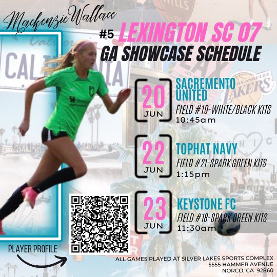 Our first GA Summer Showcase match is just 1 week away!! Excited to get back to Cali and play with the team. Be sure to come check us out! <a href="/ImYouthSoccer/">ECNL/GA/Recruiting/College Soccer</a> <a href="/TheSoccerWire/">SoccerWire</a> <a href="/TopDrawerSoccer/">TopDrawerSoccer</a> <a href="/LexingtonSC07GA/">Lexington Sporting 2007 - GA</a> <a href="/LSCyouth/">Lexington Sporting Youth</a> <a href="/LCAWsoccer/">LCA Women’s Soccer</a> <a href="/TheSoccerWire/">SoccerWire</a> <a href="/TopDrawerSoccer/">TopDrawerSoccer</a> <a href="/GAcademyLeague/">Girls Academy</a>