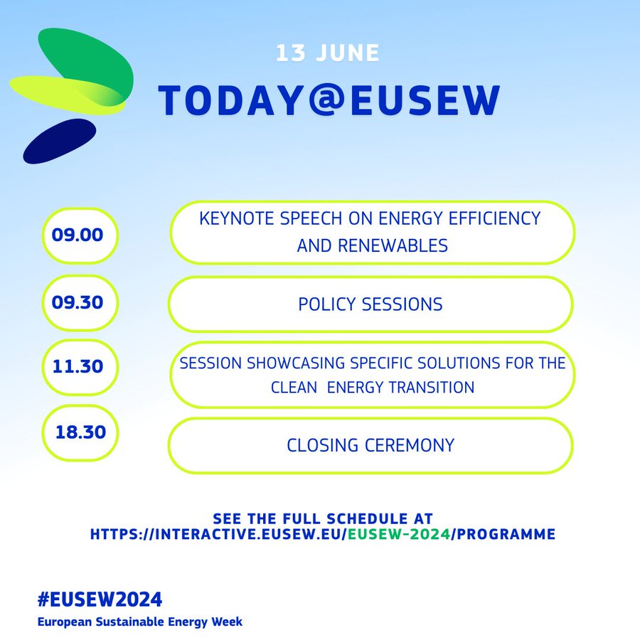 Final round 🏁

Today is the last day of #EUSEW2024! <a href="/AlexandraGaratz/">Alexandra Garatzogianni, MBA, MSc, MA💎 🛡️</a> &amp; <a href="/FribusMichael/">Michael Fribus 🇪🇺 🤍💙🤍</a> are delighted to be part of this exciting online event once more 💡 

ℹ️ Discover the full agenda of the final <a href="/euenergyweek/">European Sustainable Energy Week</a> day here 👉🏼  interactive.eusew.eu/eusew-2024/live 

#Renewables #Energytransition