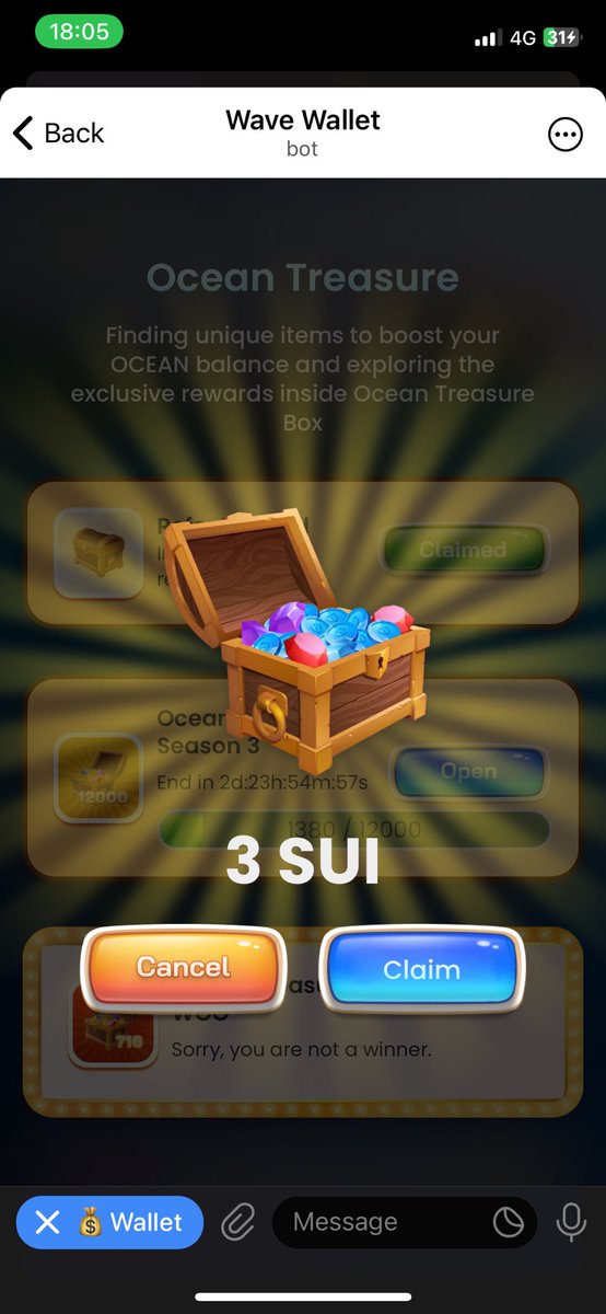 sasukePhh's tweet photo. I just won in the Ocean Treasure Season 3 event. There are so many Treasure Seasons are coming.
Join with me: https://t.co/3SJHZs1Avr
@WaveOnSui, @SuiNetwork
$OCEAN #SuiNetwork #WaveOnSui #WaveWallet https://t.co/jq7wOzcwEI