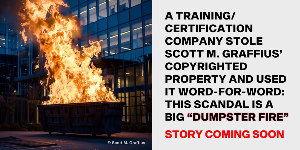 ScottGraffius's tweet photo. A training/certification company stole my copyrighted property and used it word-for-word. Details on this disgraceful scandal coming soon. #Agile #AgileLeader #Certification #AgileCertification #TrainingProvider #ProfessionalDevelopment #CertificationProgram #DumpsterFire #IP https://t.co/LpuoqCBKtp