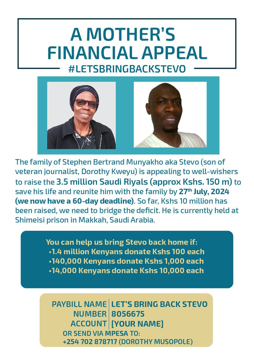 Thank you PS, we're still pleading with Kenyans of goodwill to help bring Steve back home. Please see details.