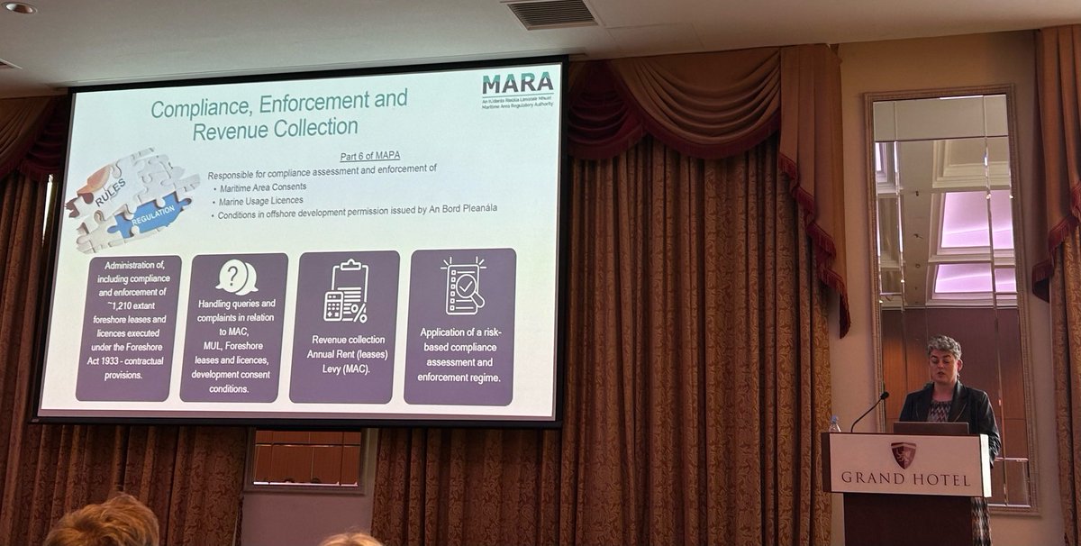 MaritimeReg's tweet photo. Presenting at “Implementing Marine Spatial Planning” in the Grand Hotel today Karen Creed discussing #Authorisations and Yvonne Doris speaking about #Compliance & #Enforcement as part of the workshop organised by Office of the Planning Regulator https://t.co/N28MLlr2Ye