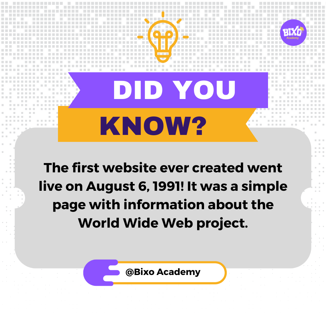 Throwback to 1991! The first website ever went live, paving the way for the amazing tech world we know today.

From humble beginnings to a global phenomenon, the web has transformed our world.
At BIXO Academy, we equip you with the skills to shape the web's future.