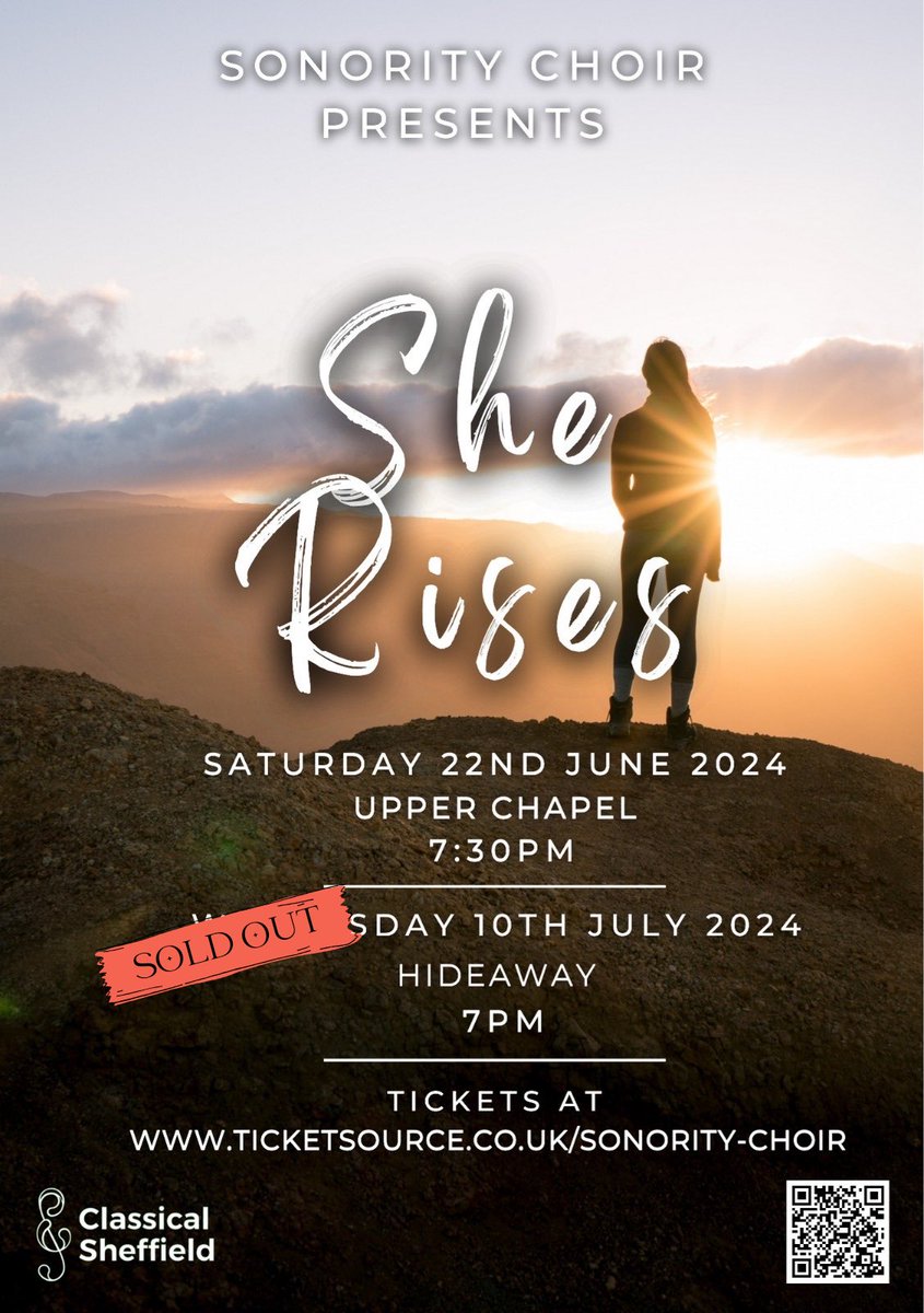 Our July performance of She Rises has now SOLD OUT!

If you don’t want to miss out, you can still get tickets to our first performance of She Rises, 7.30pm on 22nd June, at Upper Chapel🎶 

Tickets available at ticketsource.co.uk/sonority-choir 🎟️