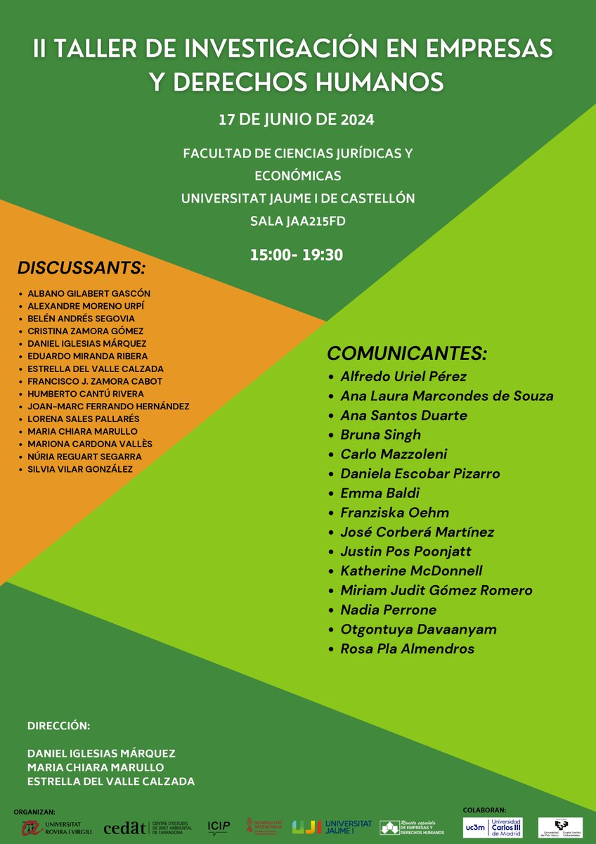 Daniel_IgleMar's tweet photo. 📢Próxima semana
📚II Taller de investigación en #empresasyDDHH
Participan: @Emma__Baldi @Brnsngh @OogiiRay @FranziskaOehm @PlaAlmendros @HumbertoCantuR @CrismaZG @jmarc_ferrando @nuria_reguart @axmourpi  @L_Sales_P @Estrellast3 y más.
#bizhumanrights #UNGPs #access2justice
👇👇 https://t.co/ZG0jvTlUuB