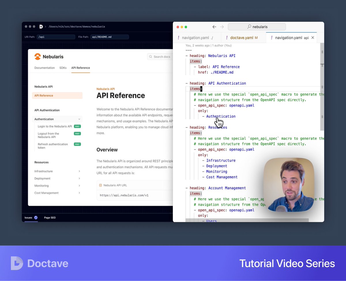 We've just published the first in a series of Doctave tutorial videos 🎬

Find them in our docs 👉 docs.doctave.com/videos