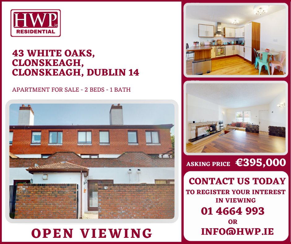 hwpestateagents's tweet image. Open Viewing! 15/06/2024😀🏠
Saturday @ 2:15 - 2:30pm
Check This Out!

43 White Oaks, Dublin 14, Clonskeagh
Apartment for sale - 2 Beds - 1 Bath

hwp.ie/.../43-white-o…

To Register Your Interest:
☎️ 01 4664 993 ✉️ info@hwp.ie

#openviewing
#dublin14
#hwpresidential