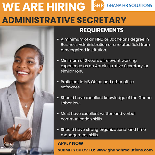 ghanahrsolution's tweet photo. #vacancy #hiring #hiringnow #jobvacancy #accrajobs #administration #secretaryjobs #jobsinaccra #manufacturingindustry #distributionindustry https://t.co/ZDfMUtAmRZ