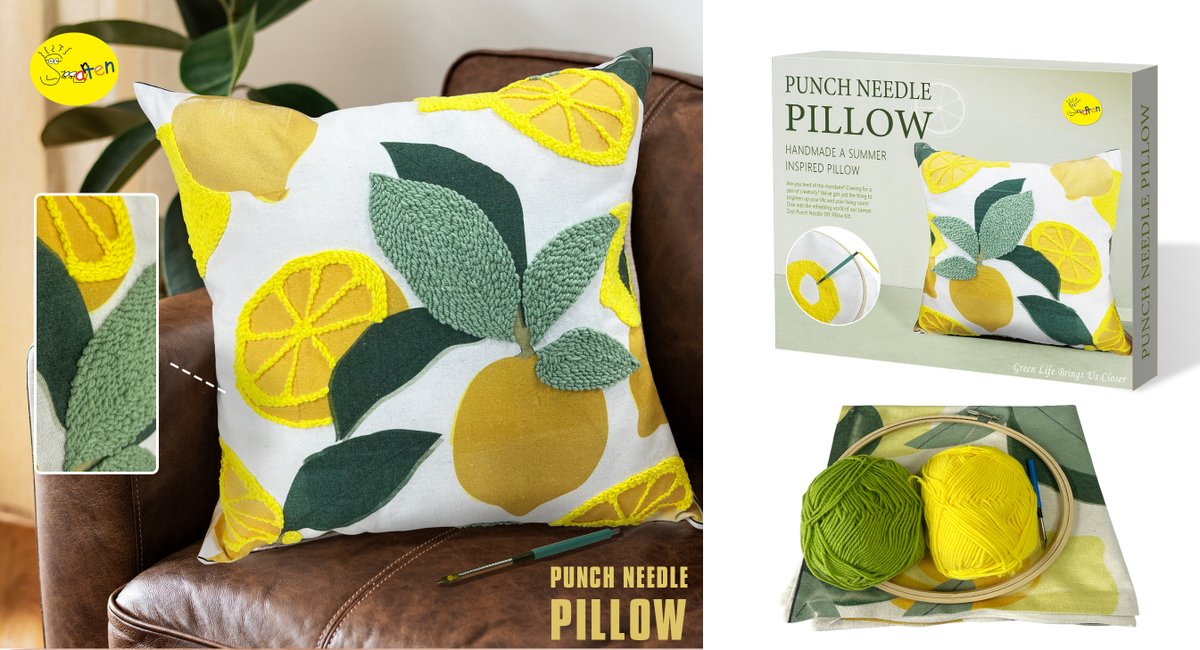 smartendiy's tweet photo. Punch   Needle Pillow
 Punch needle crafting is a new and exciting craft with just   one simple technique that is quick and simple to master! Loop cotton threads   through a pillowcase with lemon patterns tightly to create a wonderfully   delicate or vivid lemon design. https://t.co/Gk7o3ynbBD