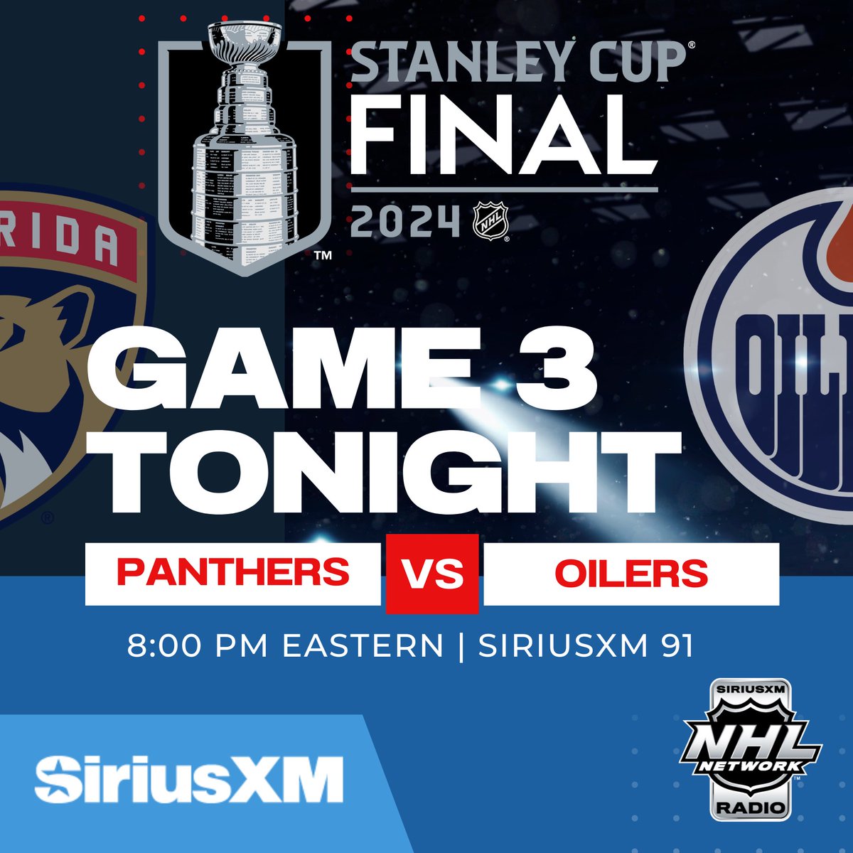 SiriusXMNHL's tweet image. #StanleyCup Final Game 3
Tonight!  𝐋𝐈𝐕𝐄 𝐨𝐧 @SiriusXMNHL 

National Call- SiriusXM 91   
#TimeToHunt  Call-Sirius 161 XM 219  
#LetsGoOilers  Call-Sirius 162 XM 220

𝐋𝐈𝐒𝐓𝐄𝐍 𝐋𝐈𝐕𝐄⬇️ 
SiriusXM.ca/NHLLive/