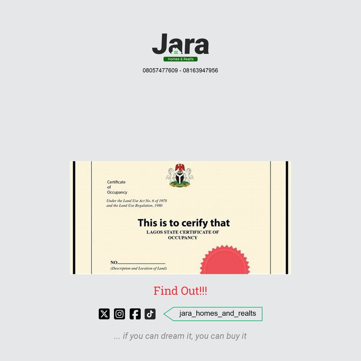 SirSystemEnt's tweet photo. Today's Thread on Real Estate is on Certificate of Occupancy (C of O)

A thread

Must Read 

It will cost you nothing to like and retweet 

#realestate #cofo #nigeria #land #trending #explore #following https://t.co/nyxxpcUNcO
