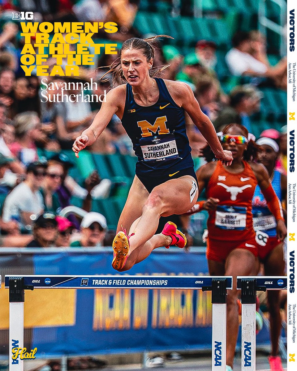 UMichTrack's tweet photo. 𝗧𝗿𝗮𝗰𝗸 𝗔𝘁𝗵𝗹𝗲𝘁𝗲 𝗼𝗳 𝘁𝗵𝗲 𝗬𝗲𝗮𝗿

After ANOTHER incredible season, Savannah Sutherland was named Big Ten Track Athlete of the Year! 〽️ https://t.co/gmaOjBJUBn