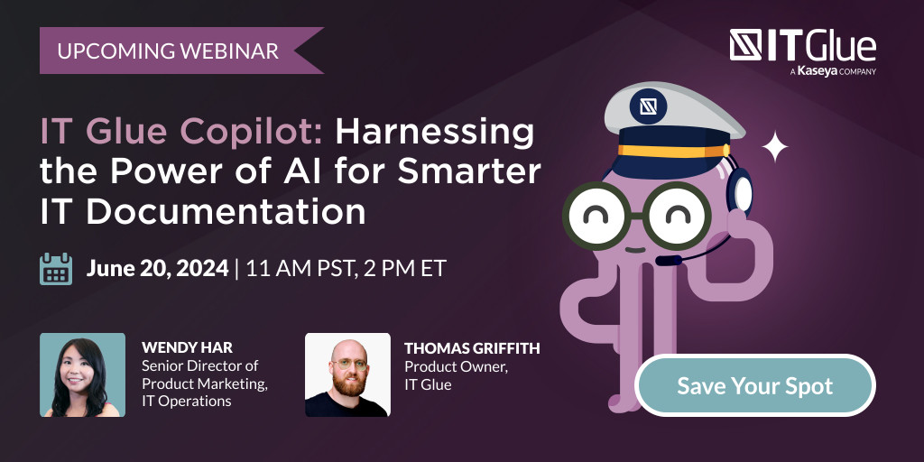 itglue's tweet image. Unveiling the IT Glue Copilot! 

Join us on 6/20 to witness the dawn of a new era in IT documentation led by our revolutionary AI engine. Embrace efficiency, accuracy, and the future of IT like never before! 

Register here: bit.ly/45iGc1g

#ITGlueCoPilot #ITGlue