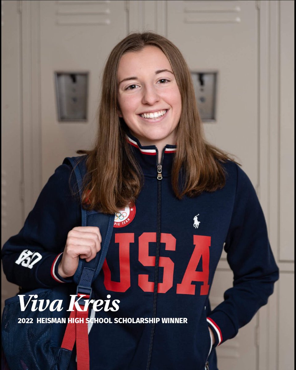 HeismanTrophy's tweet image. At Pittsburgh’s Belle Vernon Area High School, @VivaKreis was a three-sport athlete, the class president in all four years, and a National Merit Scholar Award winner. For her hard work and success, Viva was awarded the 2022 Heisman High School Scholarship for her community-minded…