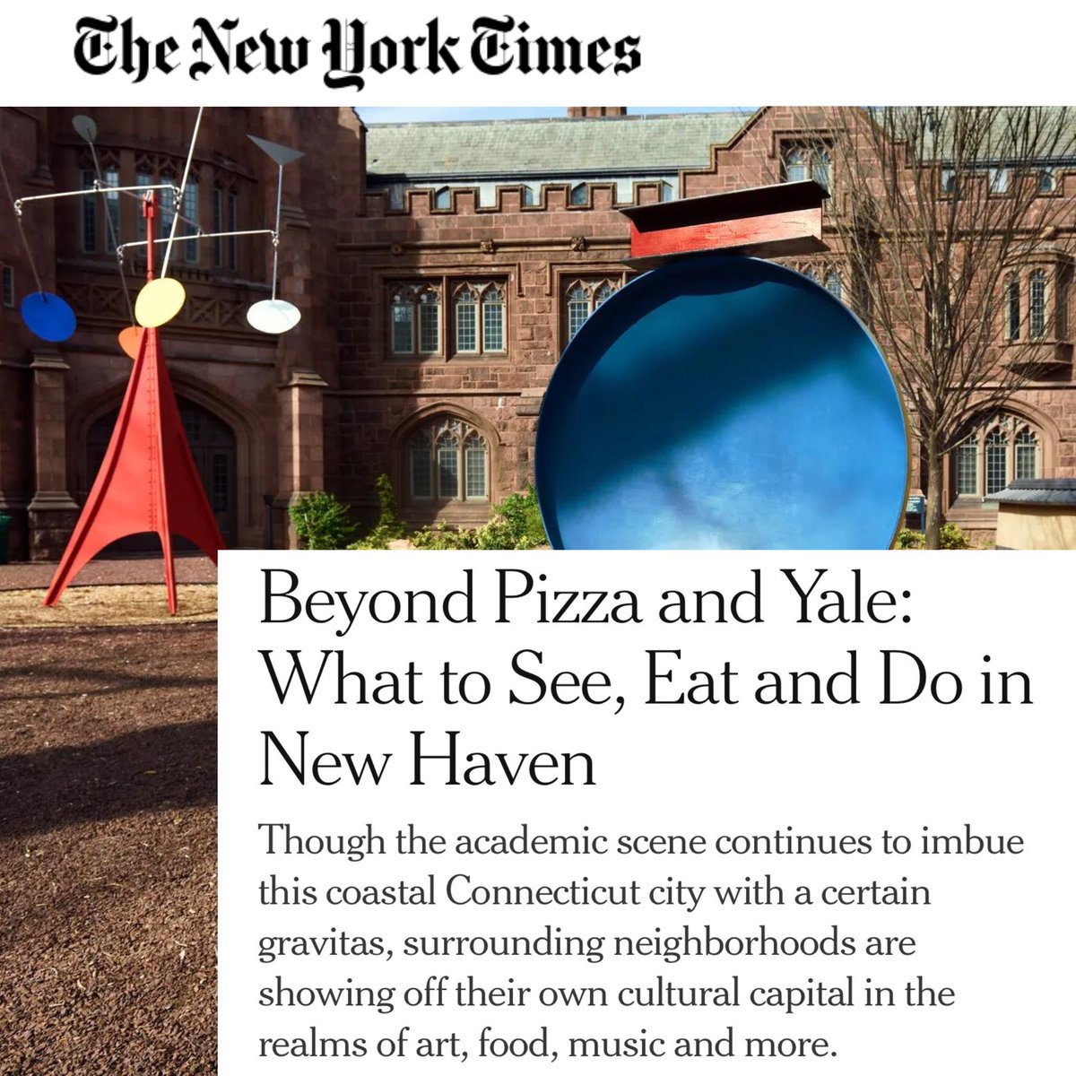 InfoNewHaven's tweet image. Beyond pizza and Yale, New Haven is bursting with culture waiting to be discovered! Dive into creativity, innovation, and community spirit with the @nytimes guide to exploring New Haven's hidden treasures here: nyti.ms/4aFOmT6 #NHV #CultureCapital #ExploreCT